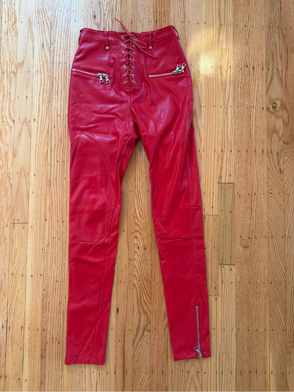 I.AM.GIA Red Lace-Up Faux Leather Skinny Pants